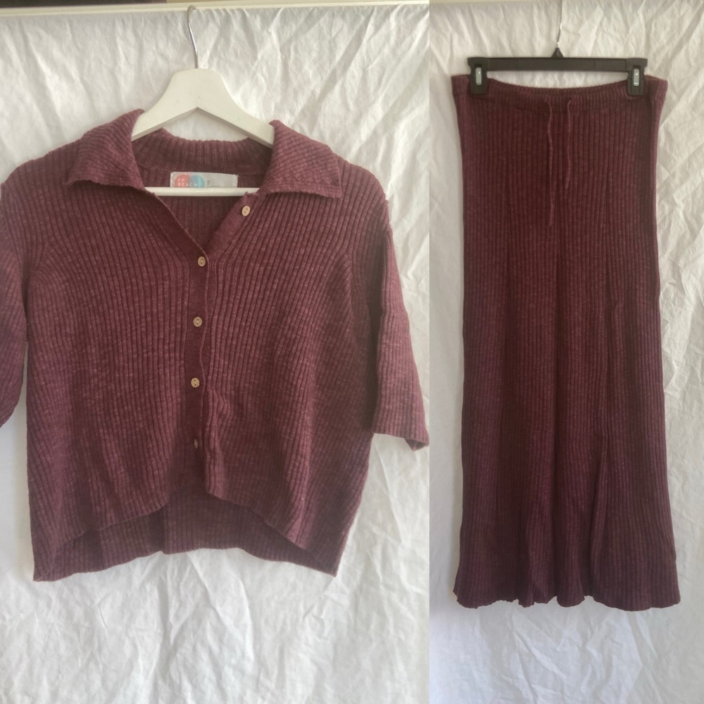 Free People Beach Elegant Burgundy Knit Skirt Set and Top Size Small